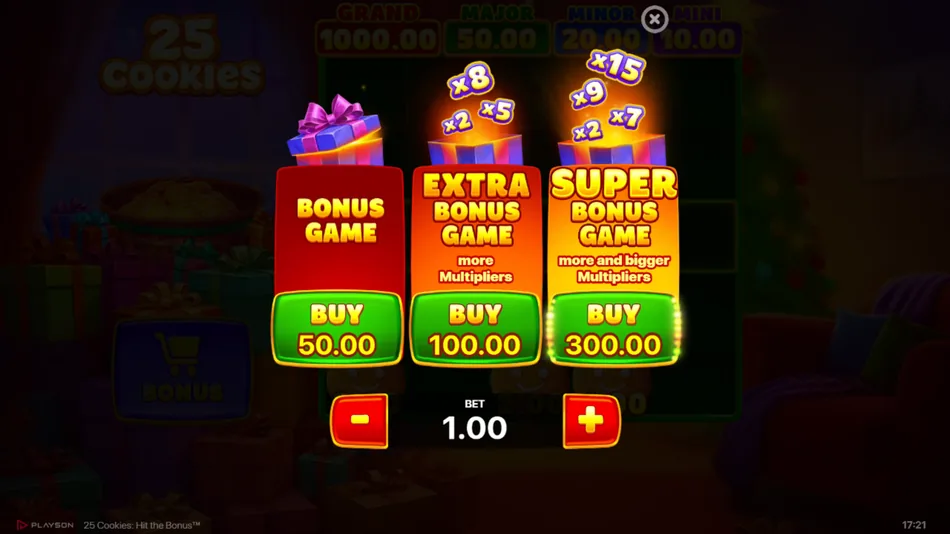 Super Bonus Game purchase confirmation screen for 25 Cookies: Hit the Bonus